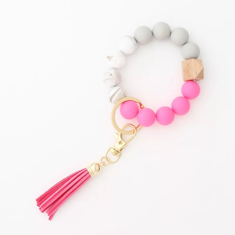 Silicone Bead Bracelet Keychain