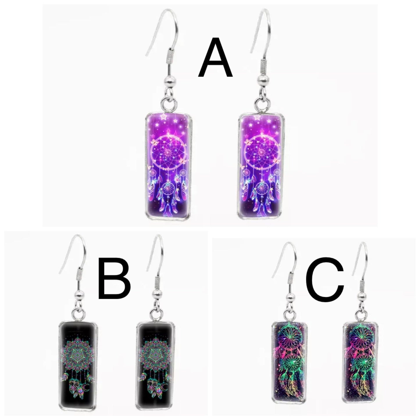 Glass Dome Hook Earrings - Dreamcatcher