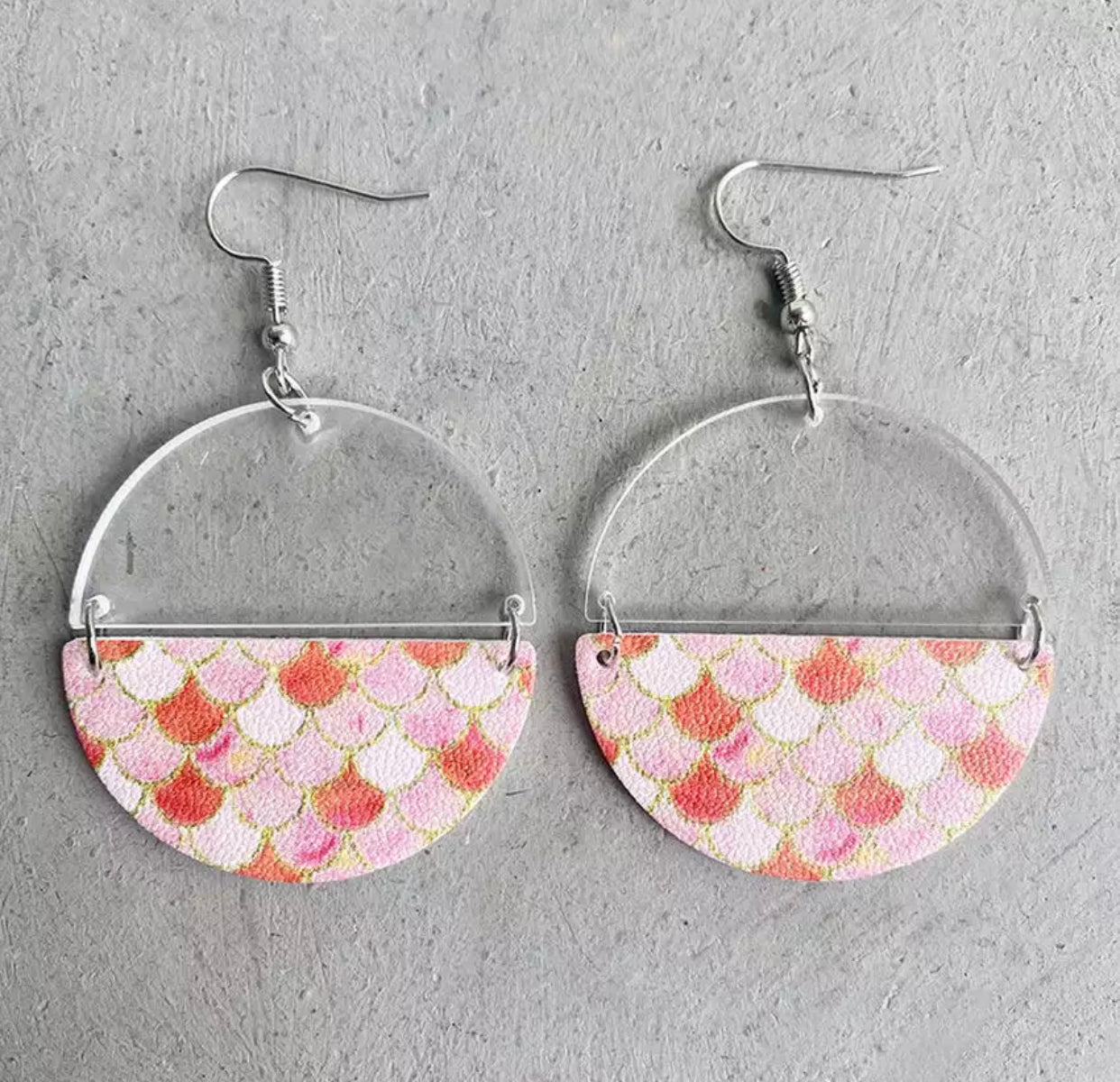 Faux Leather Earrings - Half Acrylic Orange Mermaid