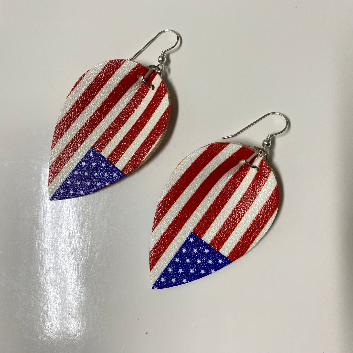 Faux Leather Earrings - Flag Leaf Shape