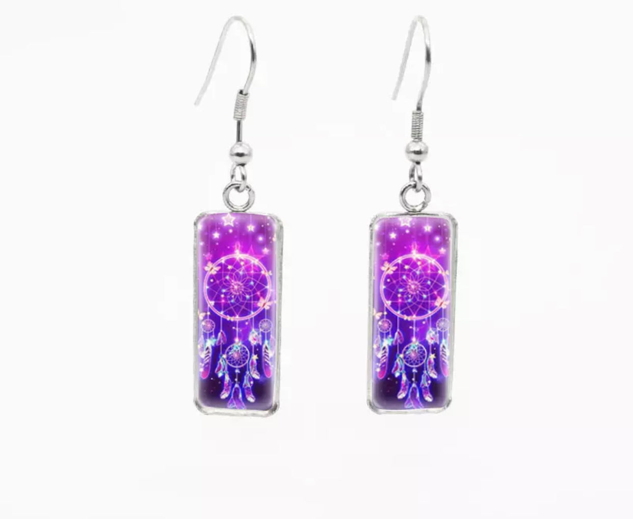 Glass Dome Hook Earrings - Dreamcatcher