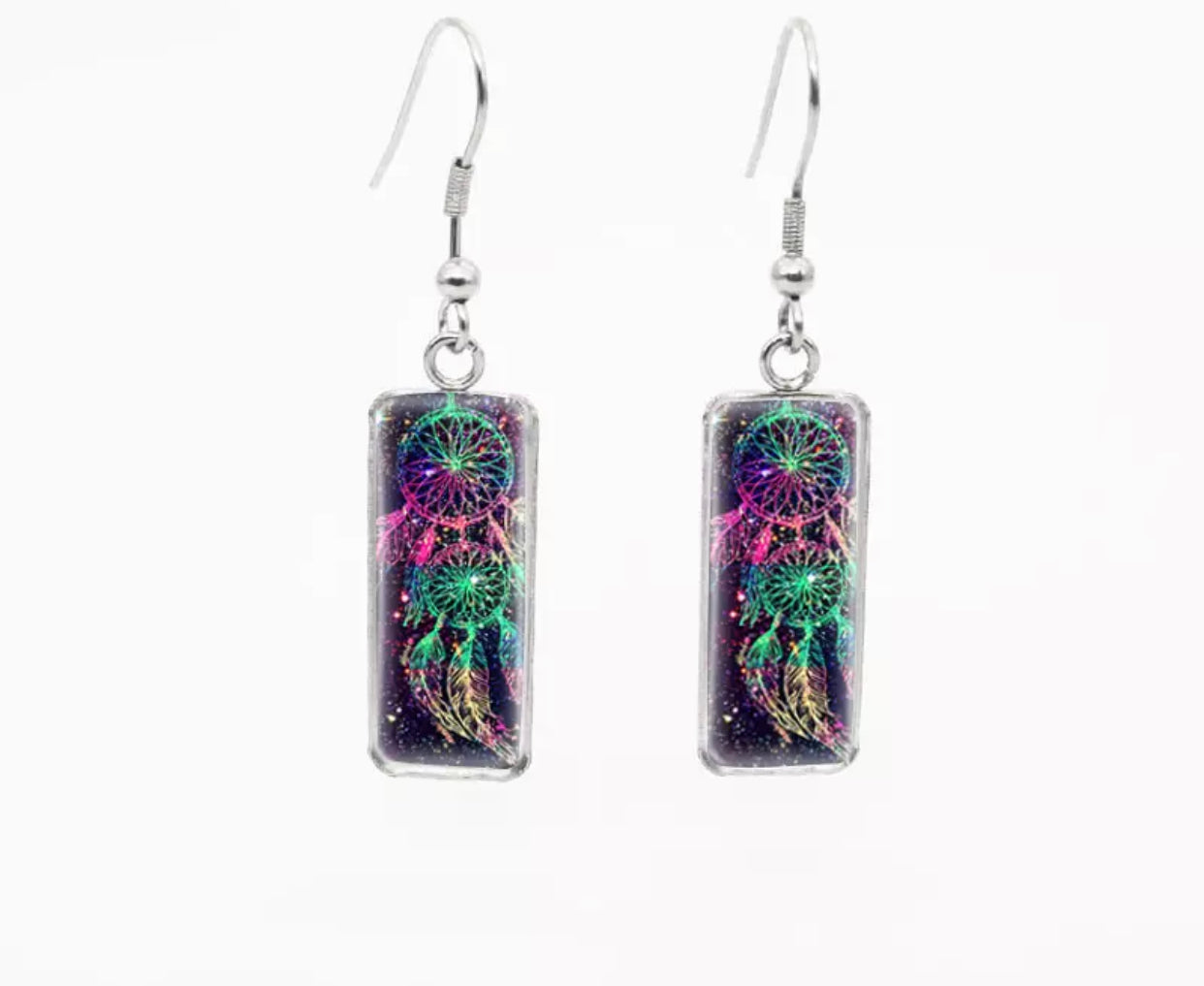 Glass Dome Hook Earrings - Dreamcatcher