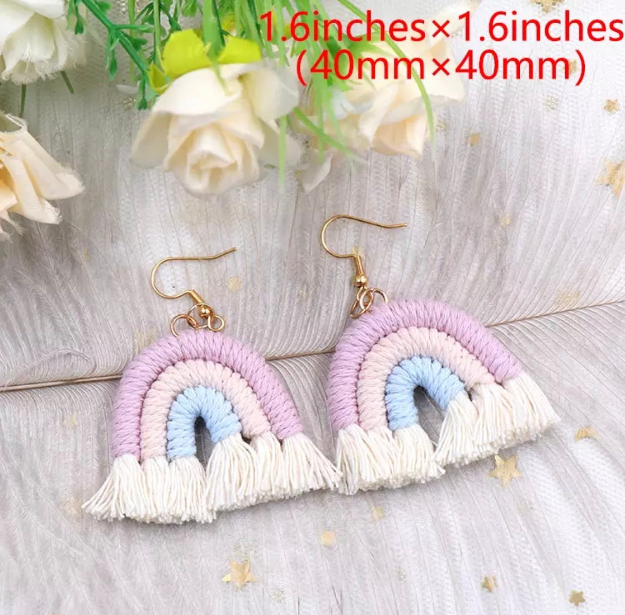 Macrame - Rainbow Fringe Dangle Earrings