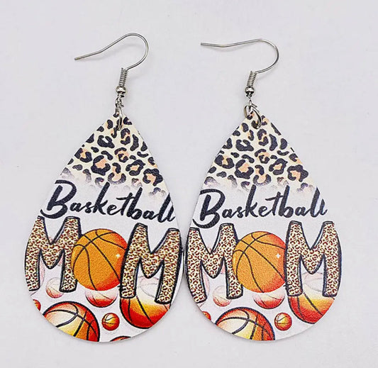 Faux Leather Earrings - Basketball Mom Teardrops