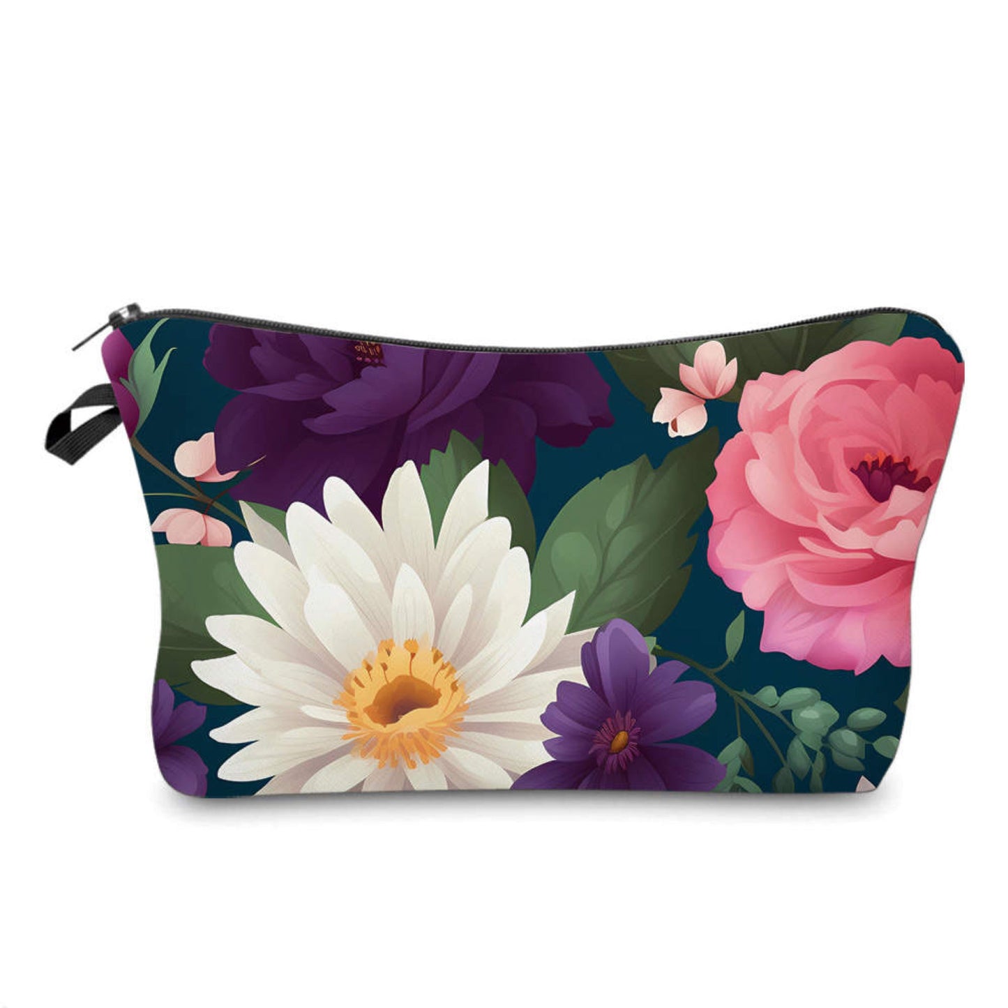 Pouch - Floral White Daisy Pink Purple