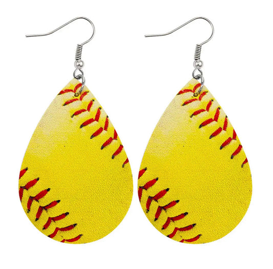 Faux Leather Earrings - Softball Teardrops