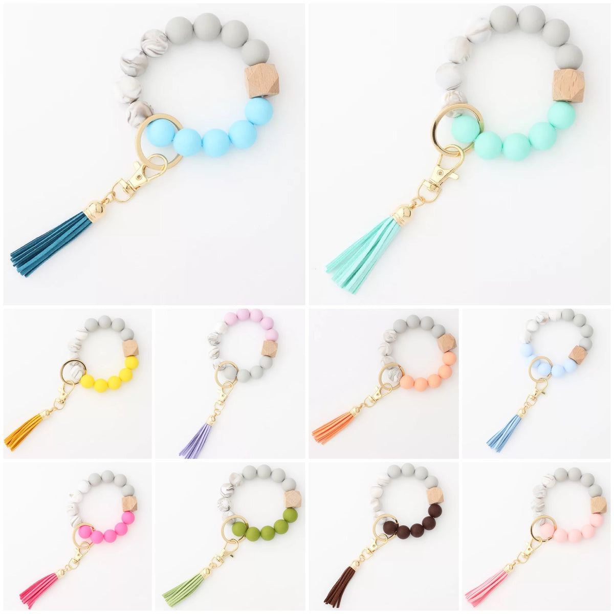 Silicone Bead Bracelet Keychain