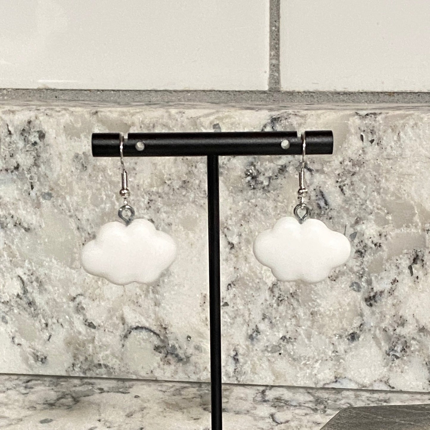 Acrylic Dangle Earrings - White Cloud