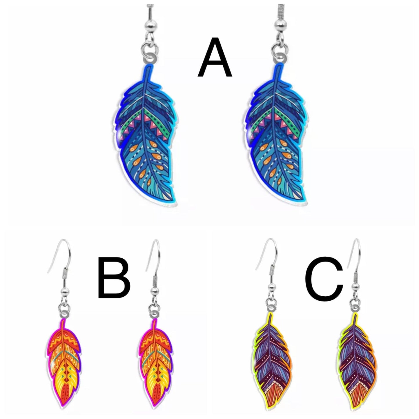 Acrylic Dangle Earrings - Feathers