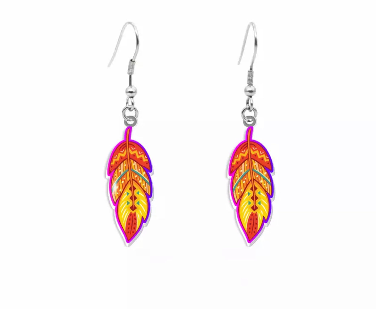 Acrylic Dangle Earrings - Feathers