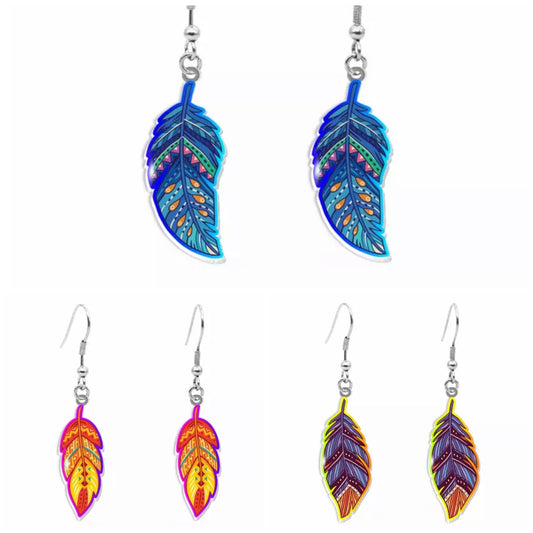 Acrylic Dangle Earrings - Feathers