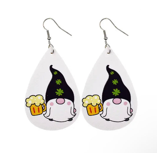 Faux Leather Earrings - Gnome Beer Teardrops