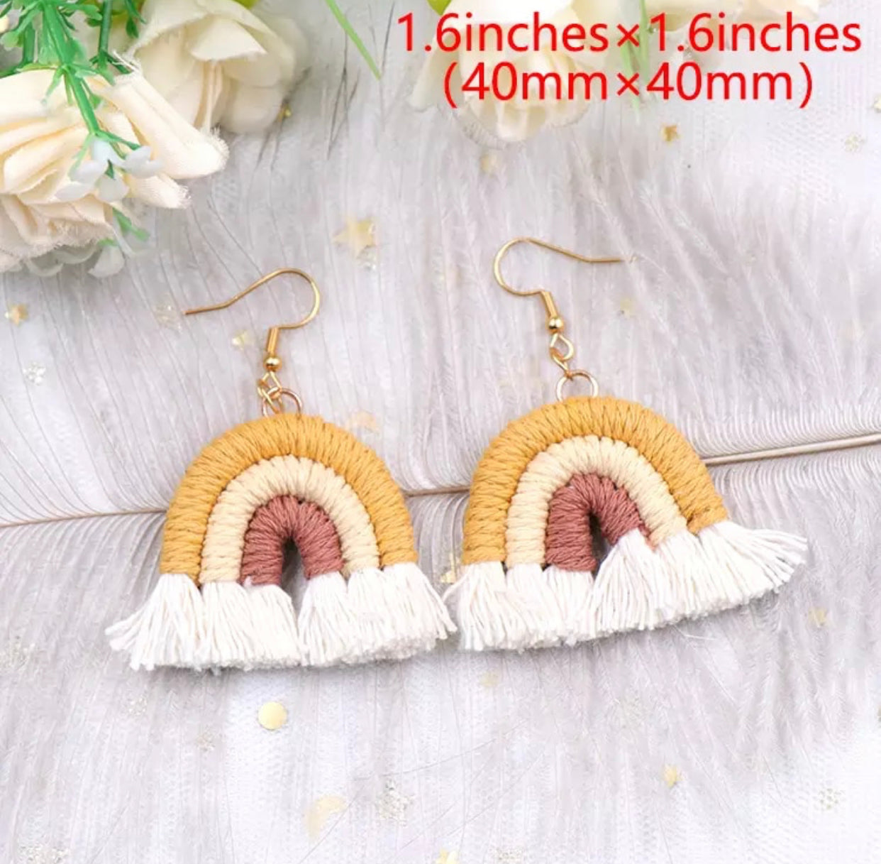 Macrame - Rainbow Fringe Dangle Earrings