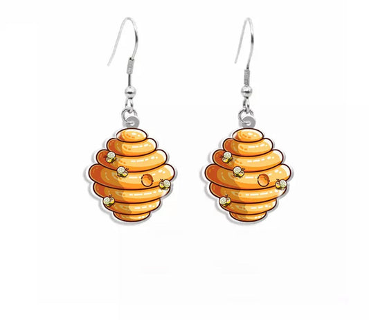 Acrylic Dangle Earrings - Bee Hive