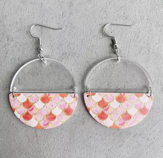 Faux Leather Earrings - Half Acrylic Orange Mermaid