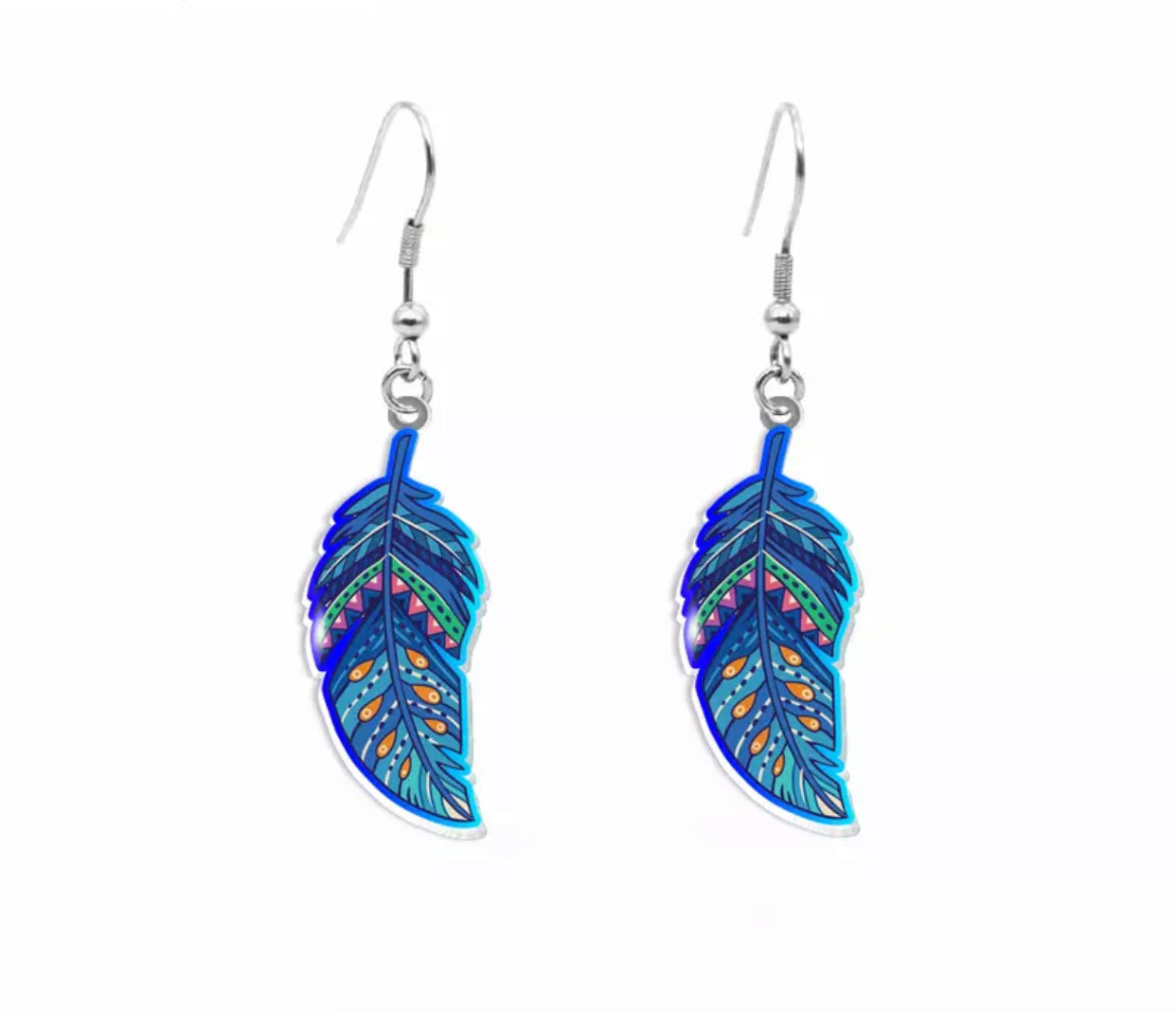Acrylic Dangle Earrings - Feathers