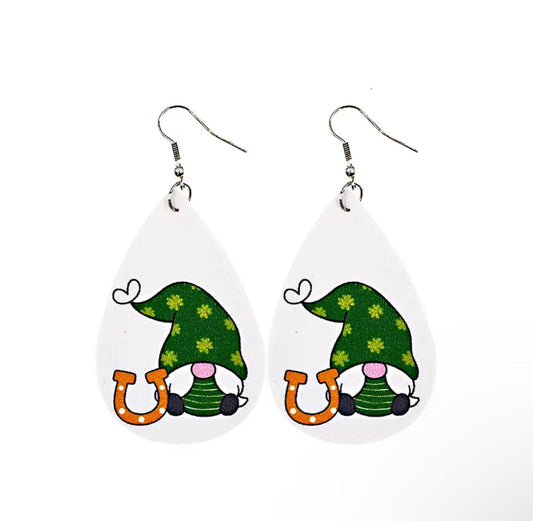 Faux Leather Earrings - Horseshoe Clover Gnome Teardrops