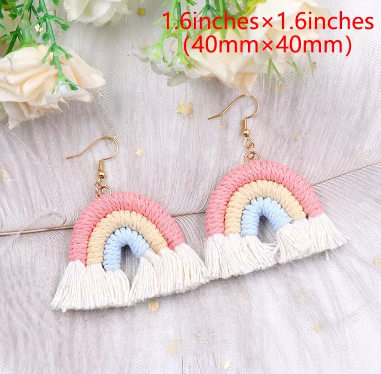 Macrame - Rainbow Fringe Dangle Earrings