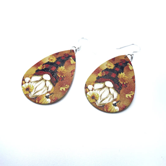 Faux Leather Earrings - Gnome Fall Teardrop