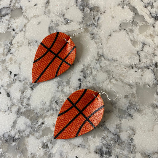 Faux Leather Earrings - Basketball Leaf Shape