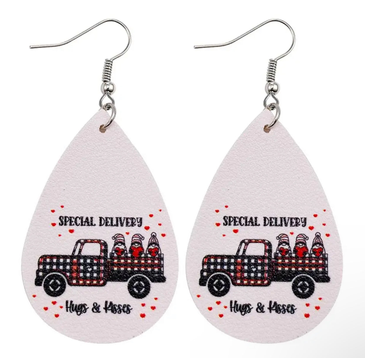 Faux Leather Earrings - Hugs & Kisses Teardrops