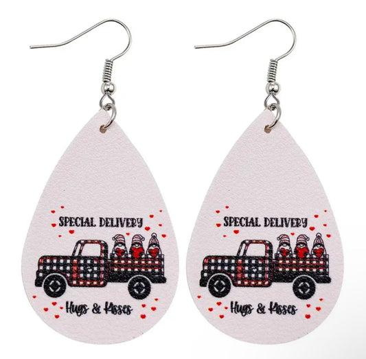 Faux Leather Earrings - Hugs & Kisses Teardrops