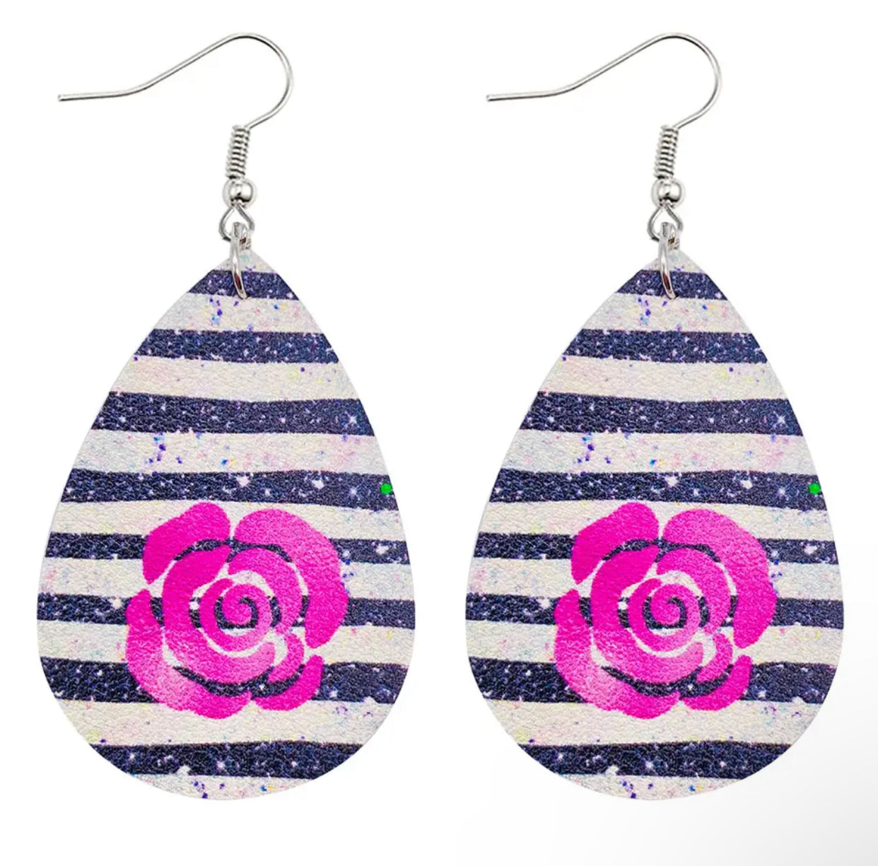 Faux Leather Earrings - Rose Stripe Teardrops