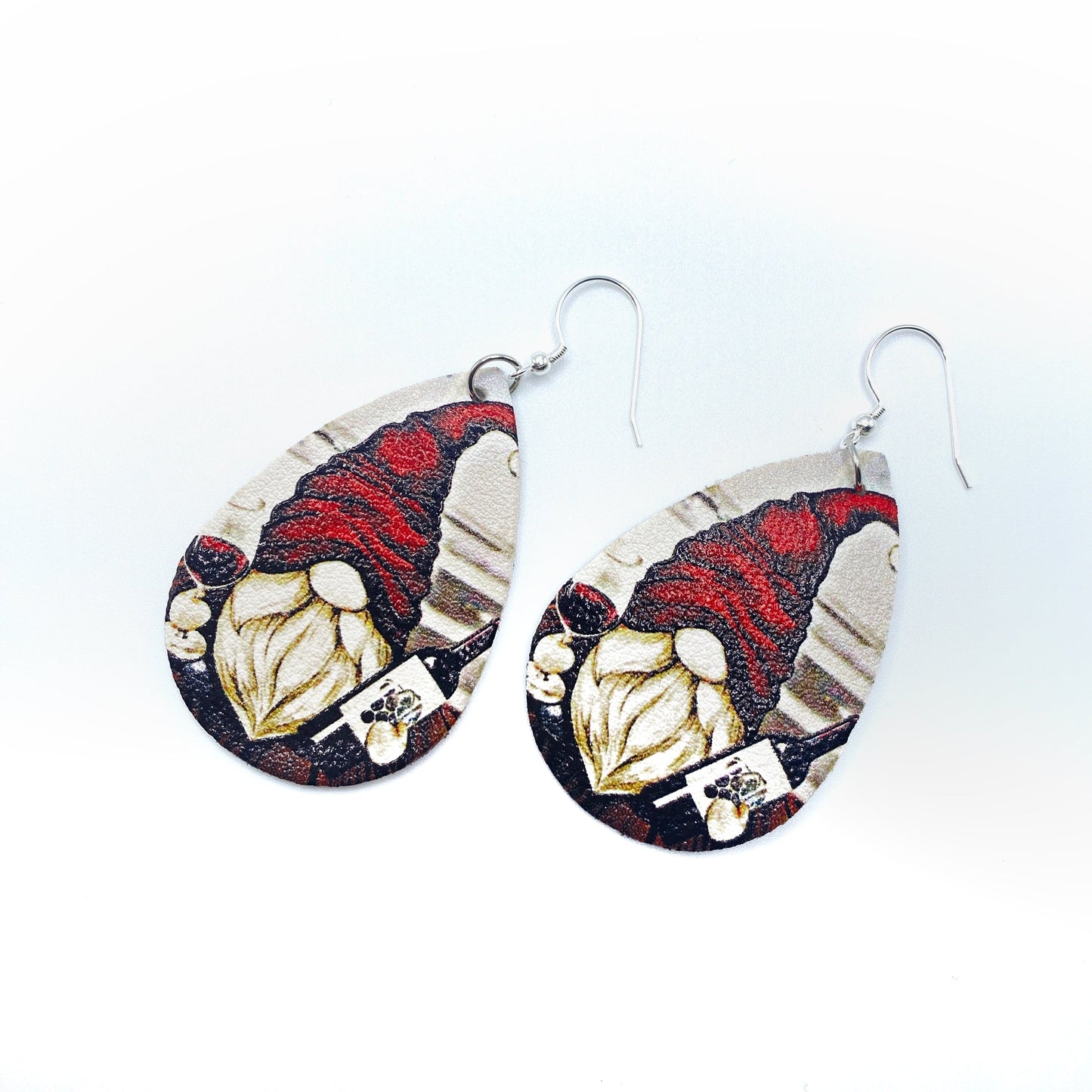 Faux Leather Earrings - Gnome Wine Teardrop