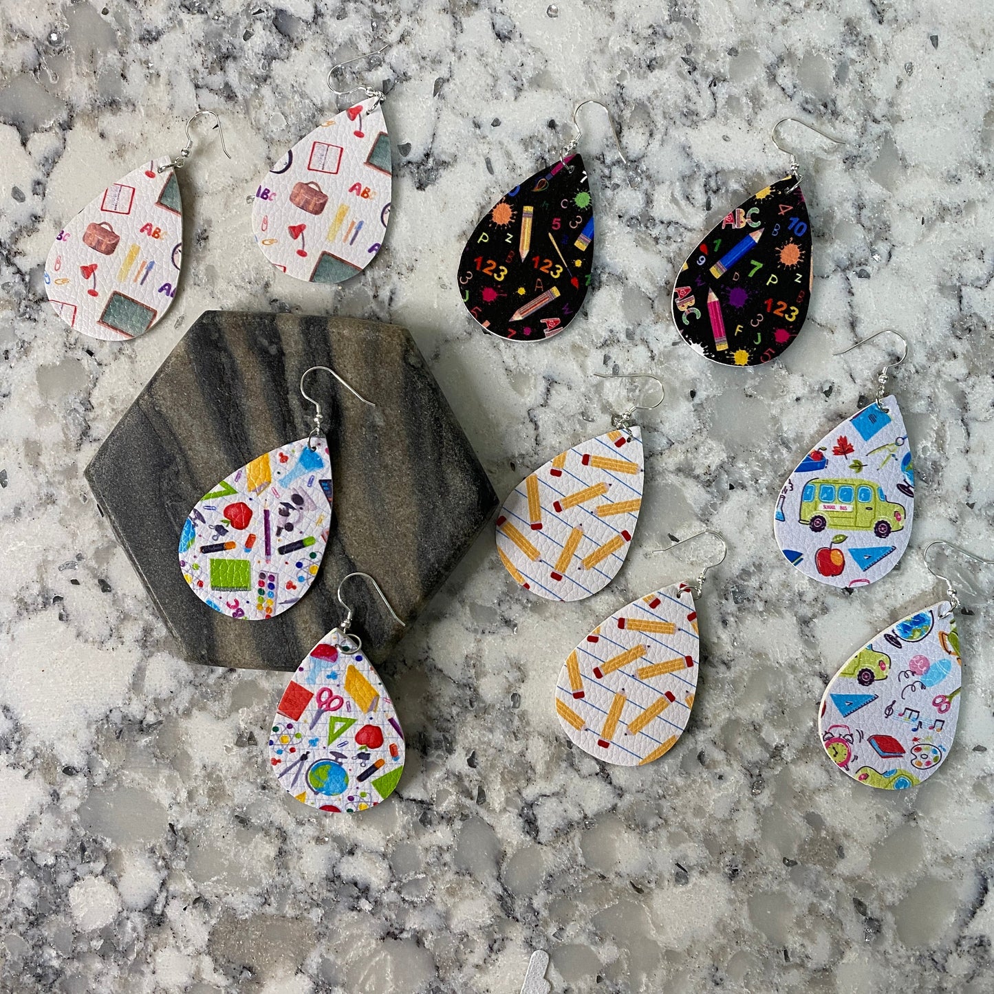 Faux Leather Earrings - School Teardrops