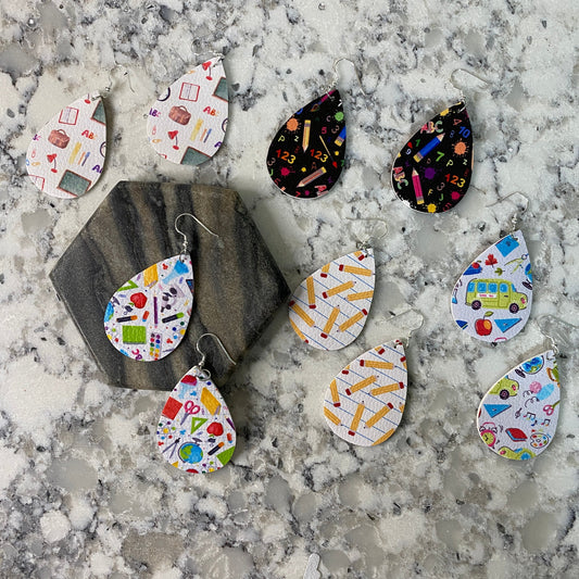 Faux Leather Earrings - School Teardrops
