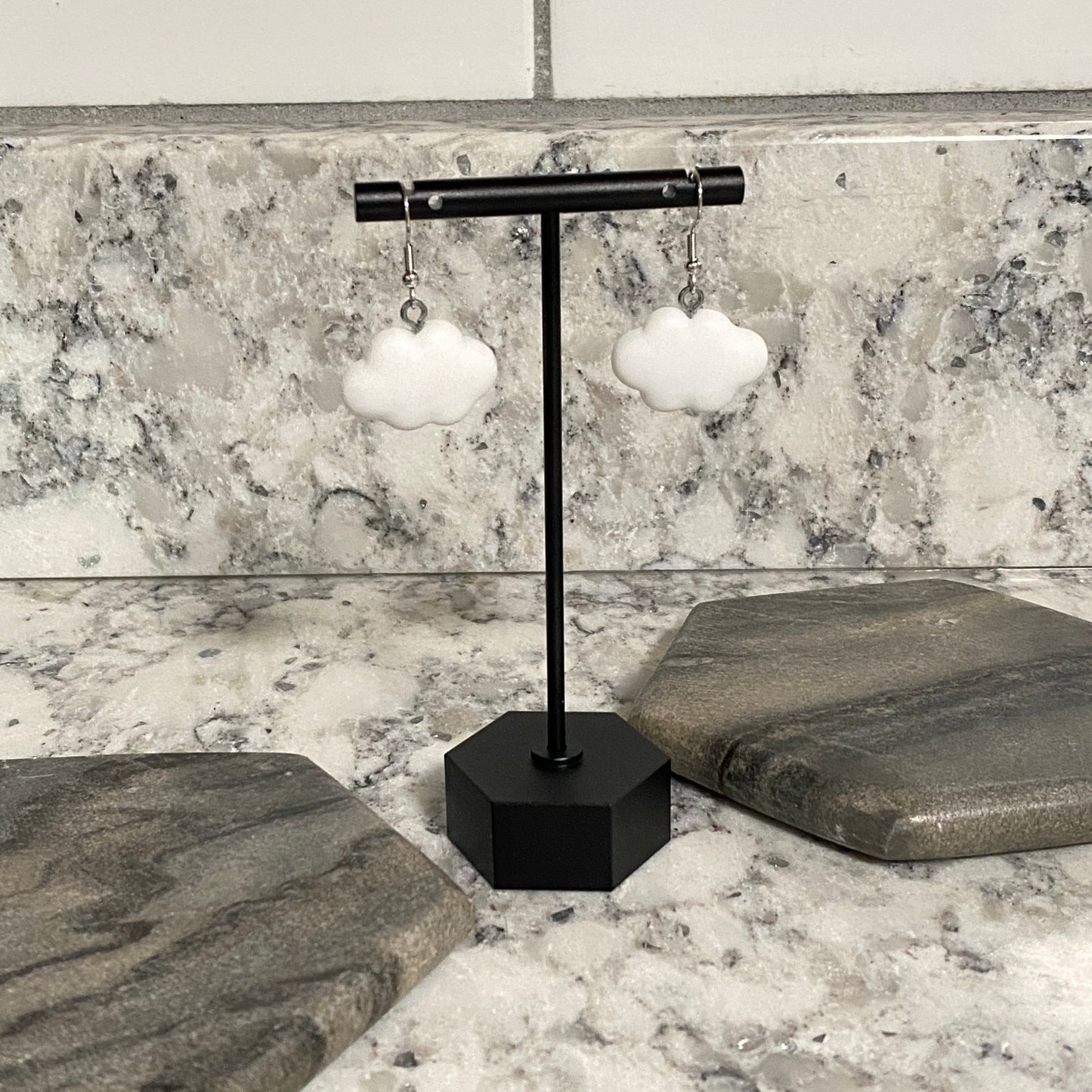 Acrylic Dangle Earrings - White Cloud