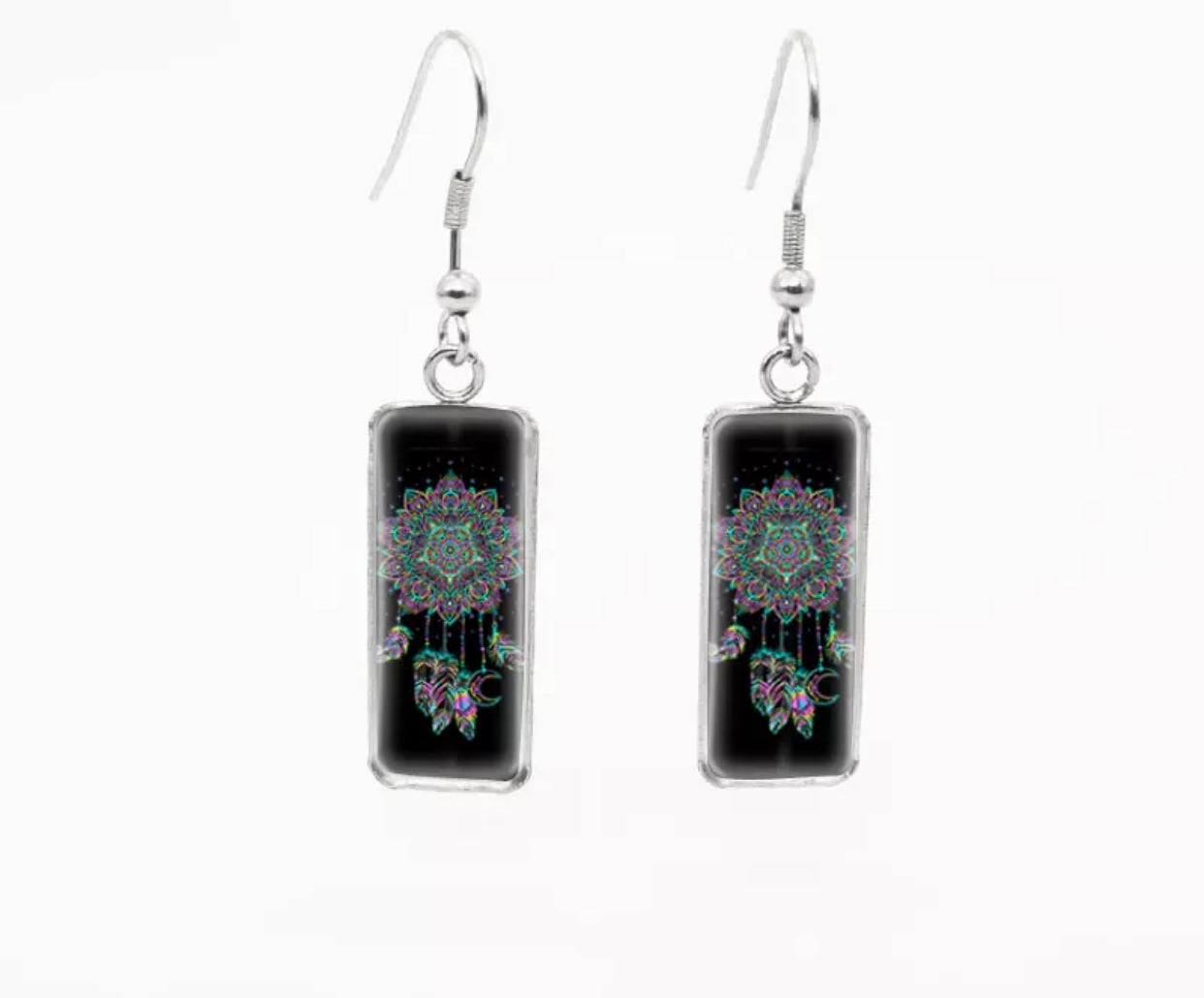 Glass Dome Hook Earrings - Dreamcatcher