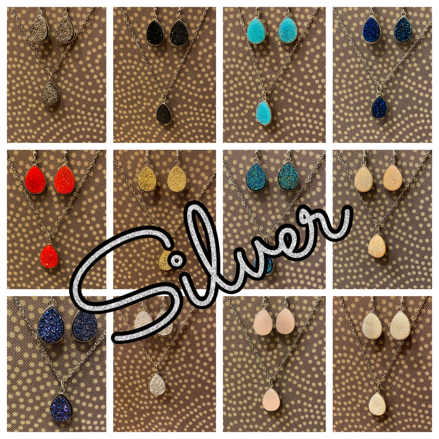 Druzy Teardrop Earrings Only - Silver
