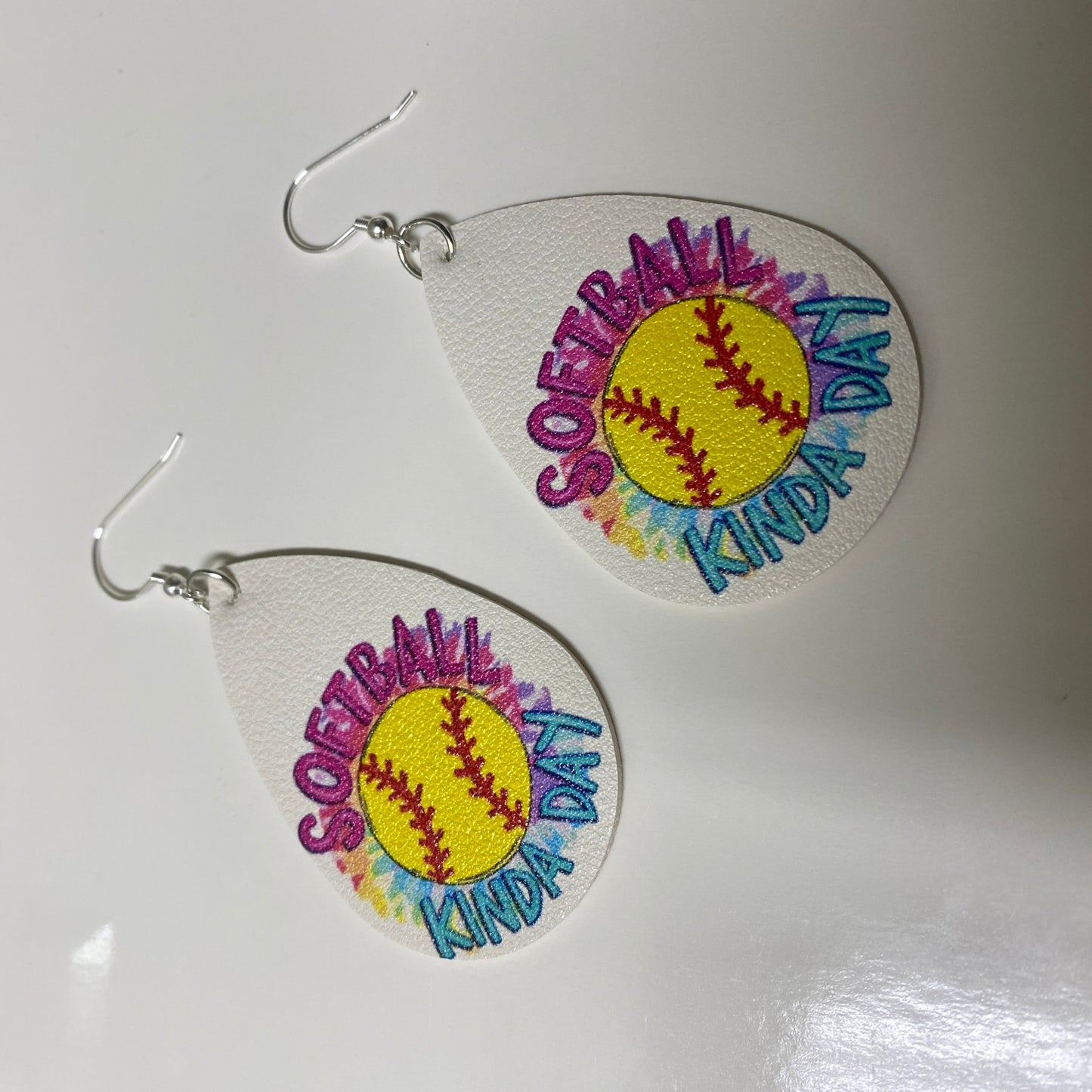 Faux Leather Earrings - Softball Kinda Day Teardrops