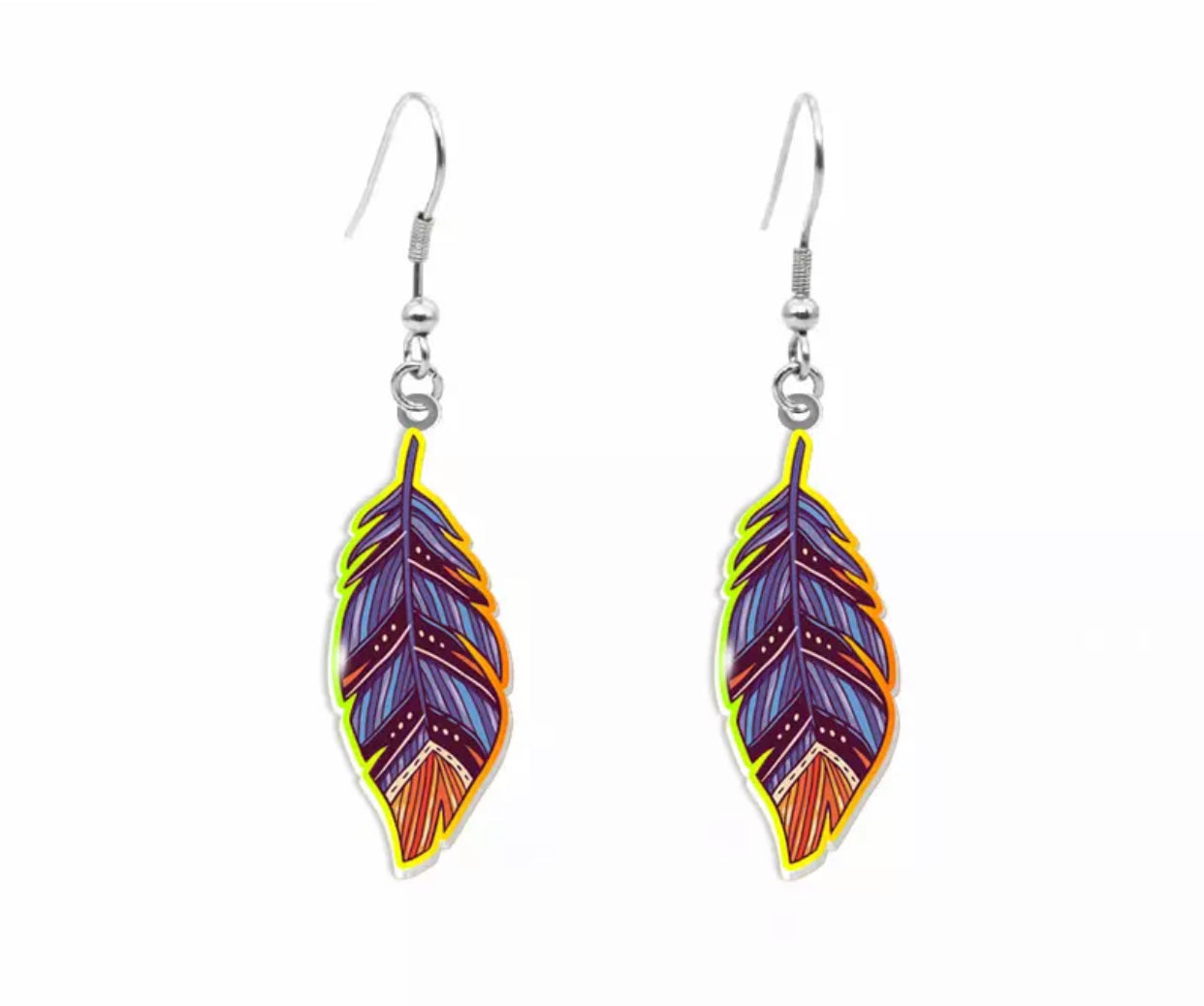 Acrylic Dangle Earrings - Feathers