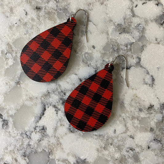 Acrylic Dangle Earrings - Specialty - Red Plaid