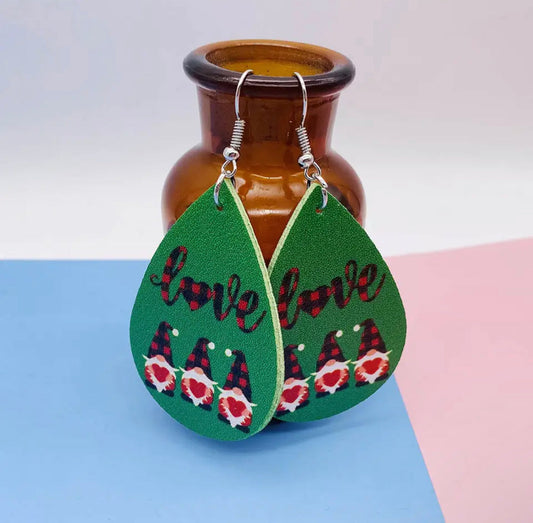 Faux Leather Earrings - Love Plaid Gnome Teardrops
