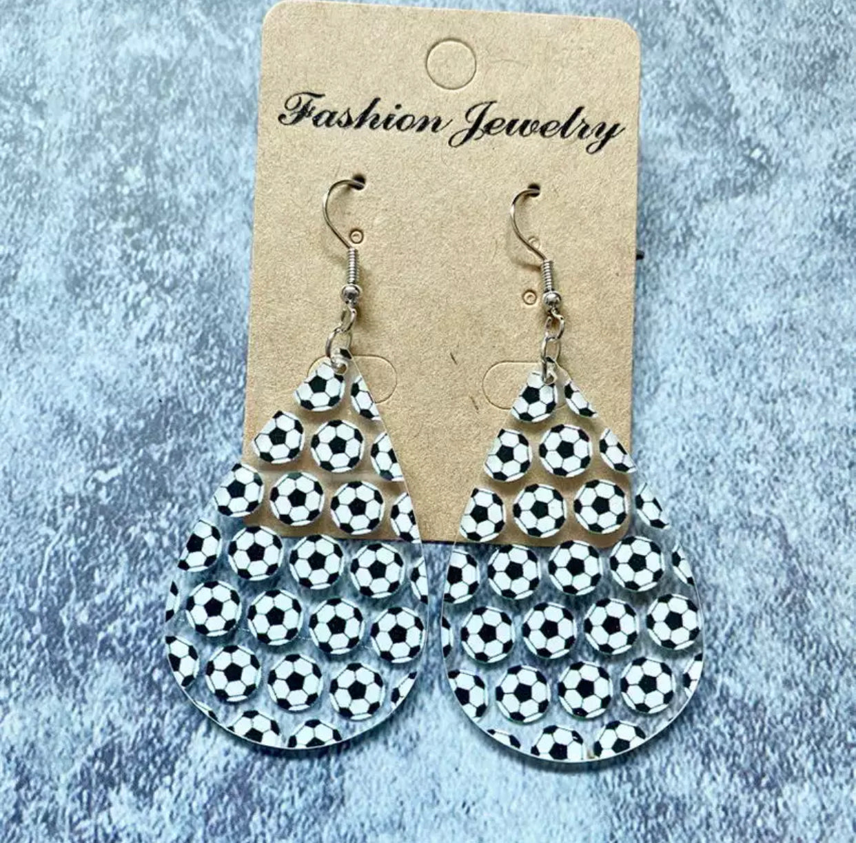 Acrylic Dangle Earrings - Soccer Teardrops