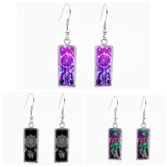 Glass Dome Hook Earrings - Dreamcatcher