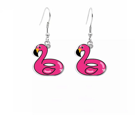 Acrylic Dangle Earrings - Flamingo Float