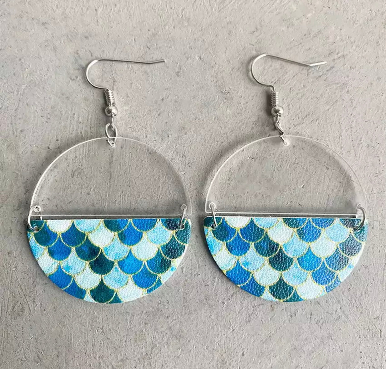 Faux Leather Earrings - Half Acrylic Blue Mermaid