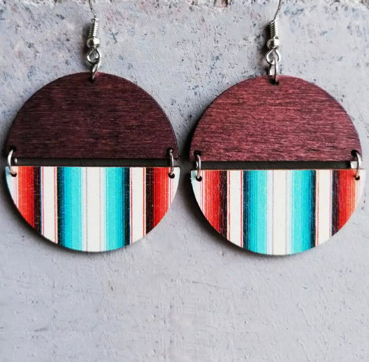 Faux Leather Earrings - Half Wood Vertical Stripe