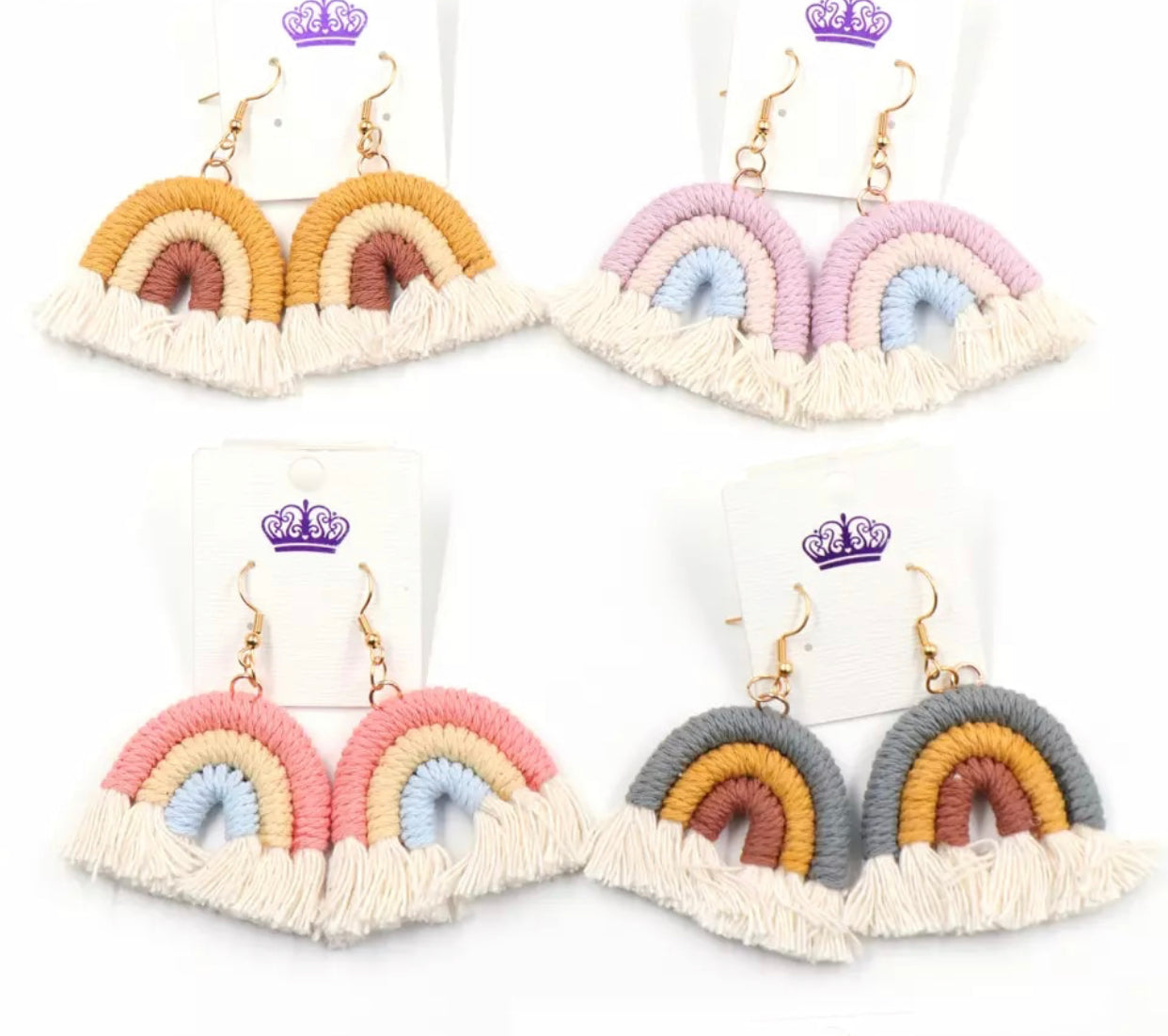 Macrame - Rainbow Fringe Dangle Earrings