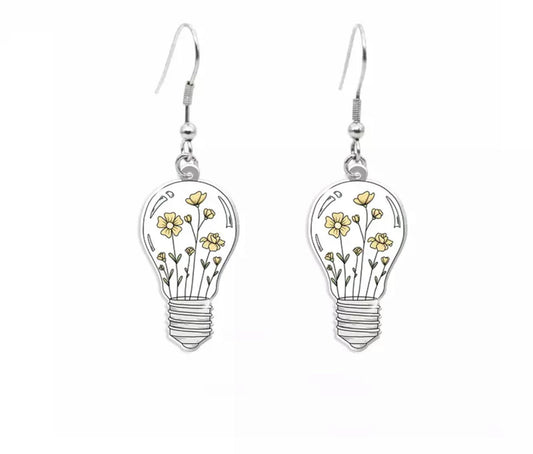 Acrylic Dangle Earrings - Floral Lightbulb